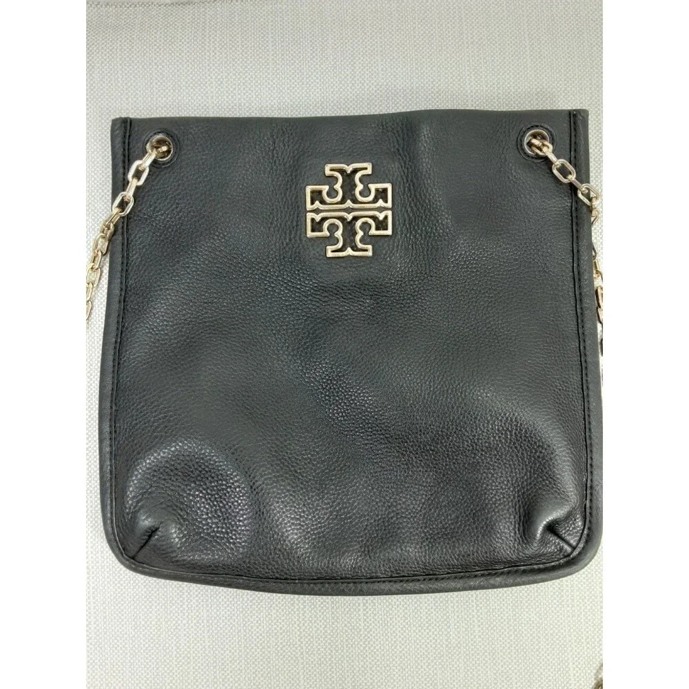 Tory Burch Black Pebbled Leather Crossbody Bag Shoulder Handbag Convertible